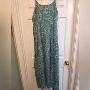 YESNO Summer Casual Loose Bohemian Floral Maxi Dress--Teal Floral